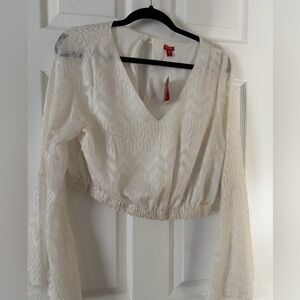 Guess Cream Chevron V-Neck Blouse